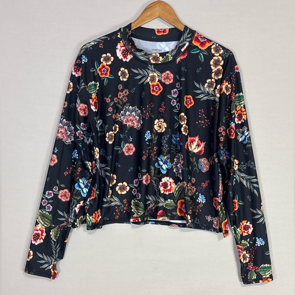 Johnny Was Black Floral Long Sleeve Top